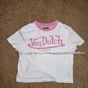 Y2k Von Dutch white and pink crop top